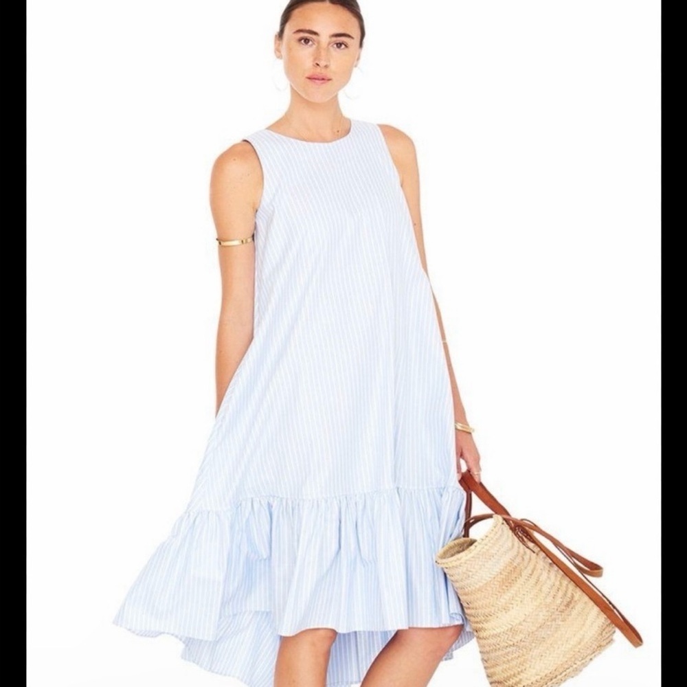 MDS Stripes High Low Midi Ruffle Hem Sleeveless Dress SZ 2